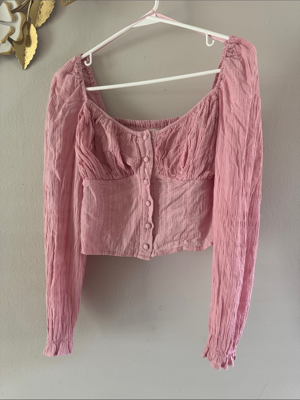 Women's Pink Button-Front Square Neck Blouse